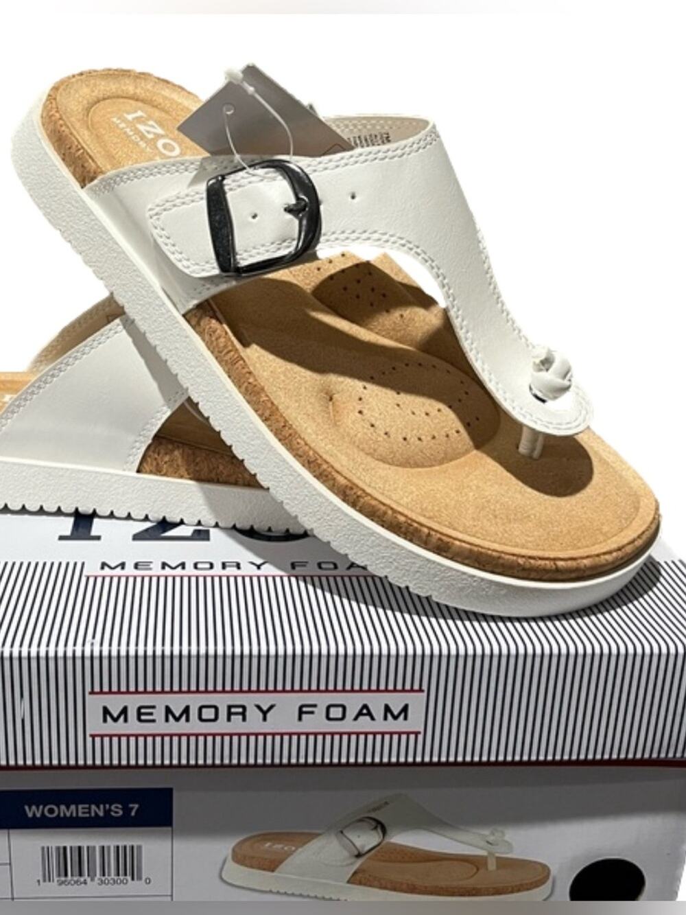 IZOD White Thong Sandal with Buckle Memory Foam Size 6 NWT